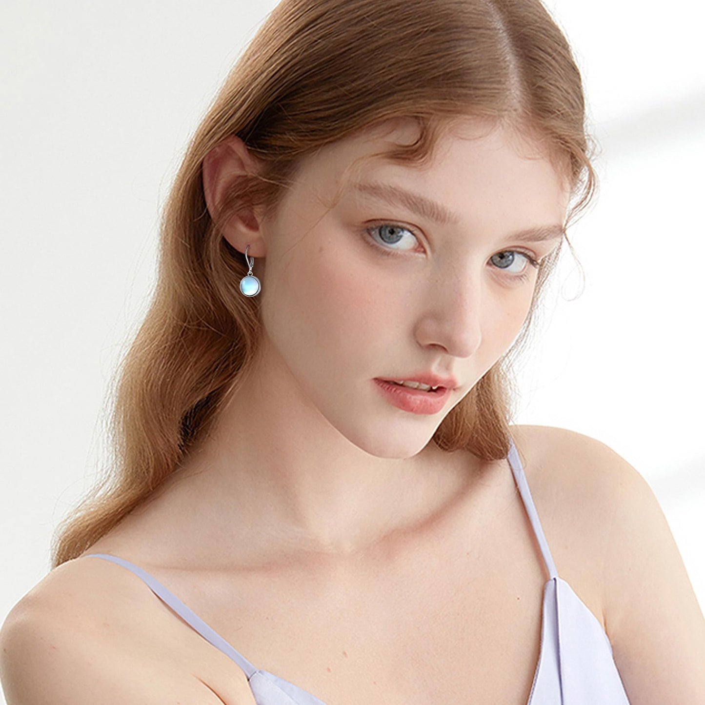 TALYKONG Moonstone Earrings for Women Circle Moonstone Dangle Drop Leverback Earrings for Women