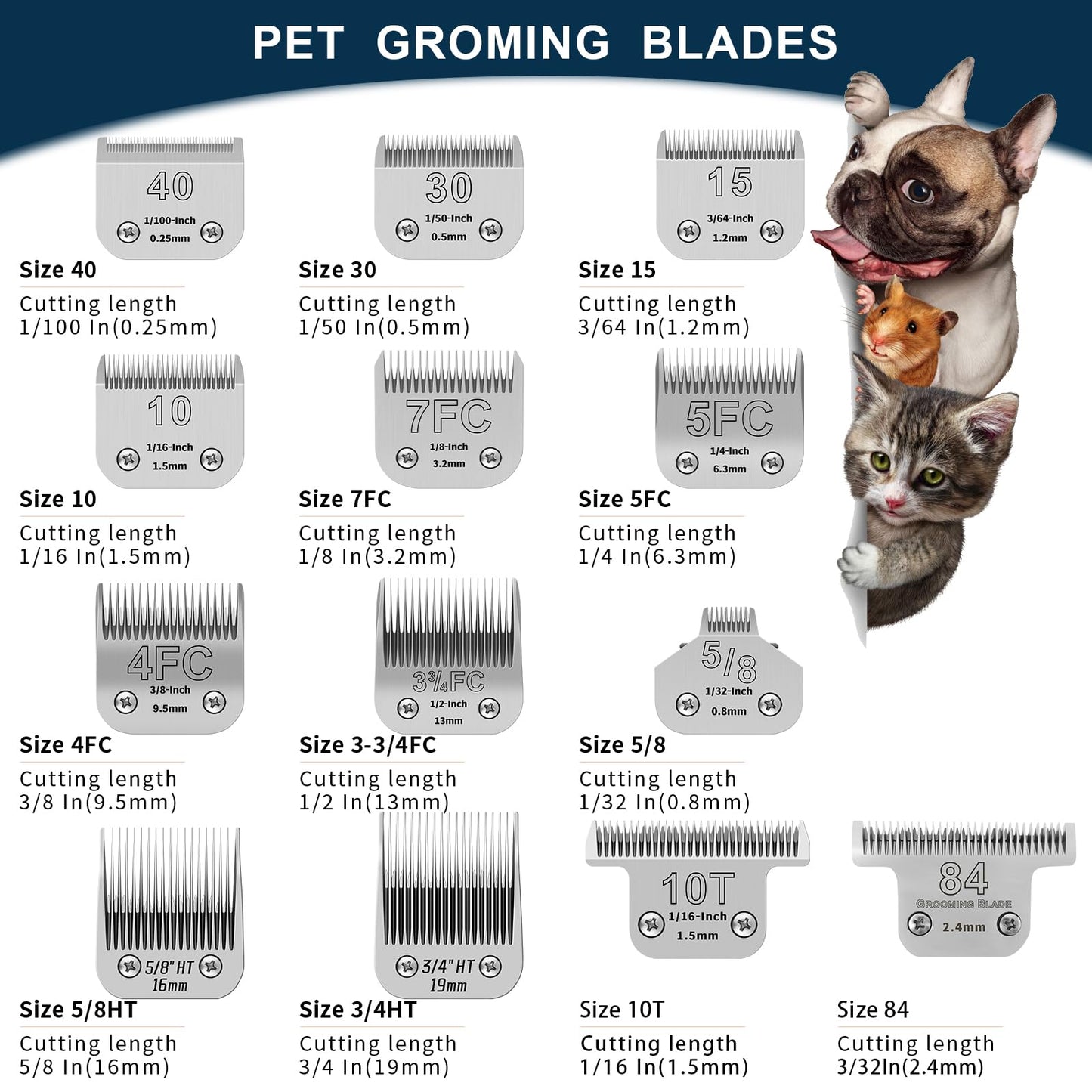 DODAER 13pcs Pet Dog Grooming Clipper Stainless Steel Blade Kit,Compatible with Andis/Oster A5,Wahl KM10 Series
