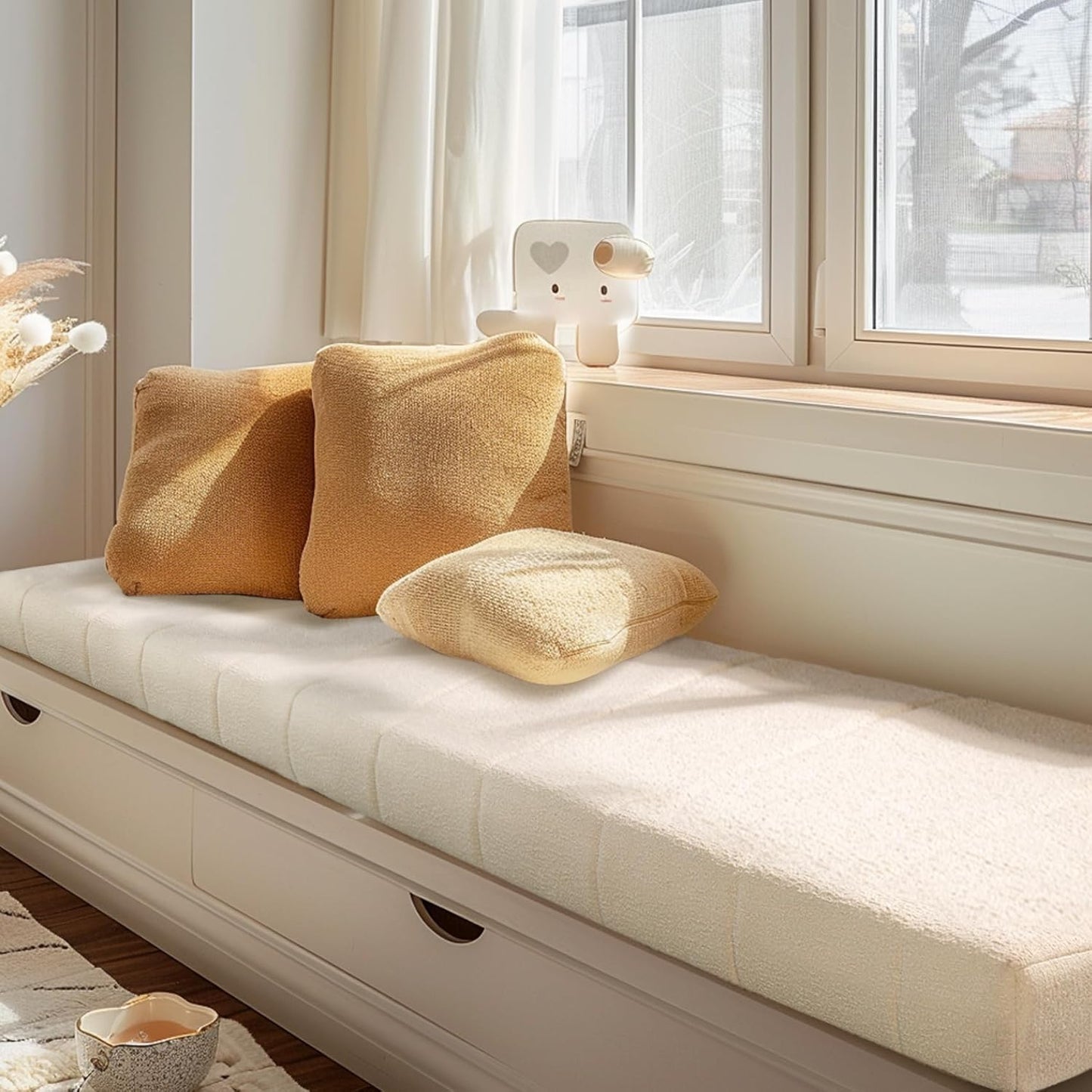 ROFIELTY Window Seat Cushions Indoor, Anti-Cat Scratch Custom Bench Cushion, High Resilience Non Slip Bay Window Cushion, Bench Cushions for Indoor Furniture