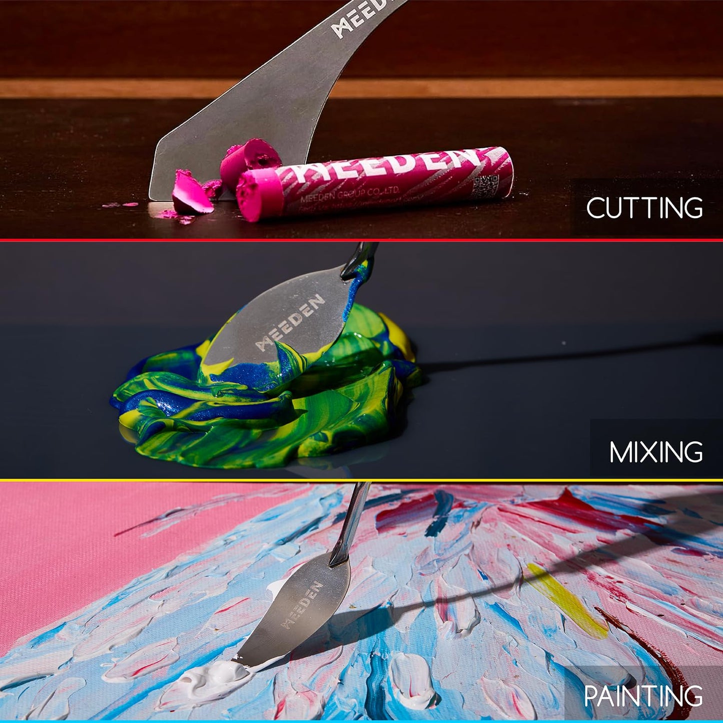 MEEDEN Artist Palette Knife Set: 3Pcs Art Spatula Knives with Wooden Handle - Stainless Steel Pallet Knives for Oil, Acrylic Canvas Painting