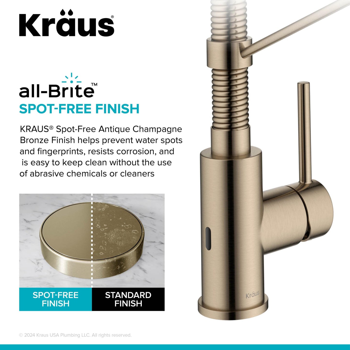 KRAUS Bolden Touchless Sensor Commercial Style 2-Function Single Handle Pull Down Kitchen Faucet in Spot-Free Antique Champagne Bronze, KSF-1610SFACB