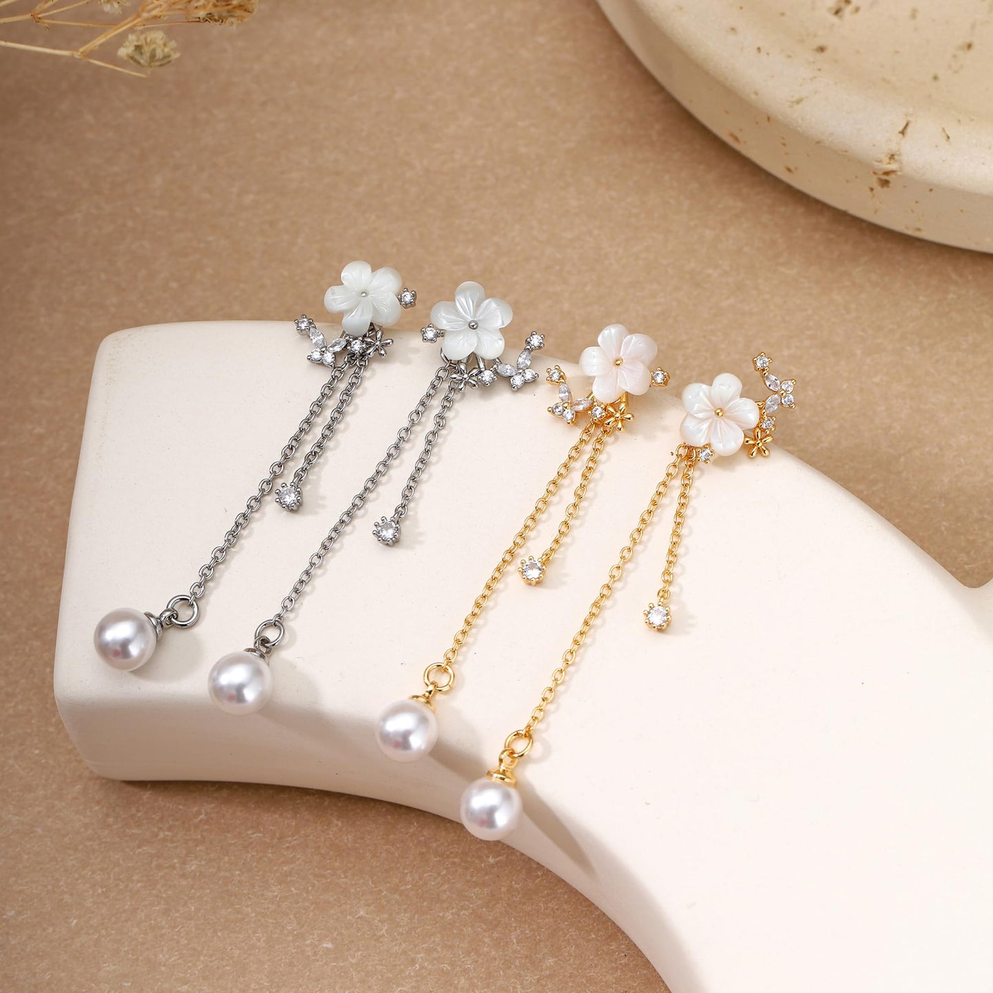 Pearl Earrings for Women Dainty Diamond Pearl Drop Earrings Silver Plated Dangle Earrings for Women Weddings Gifts Bridesmaid Gifts