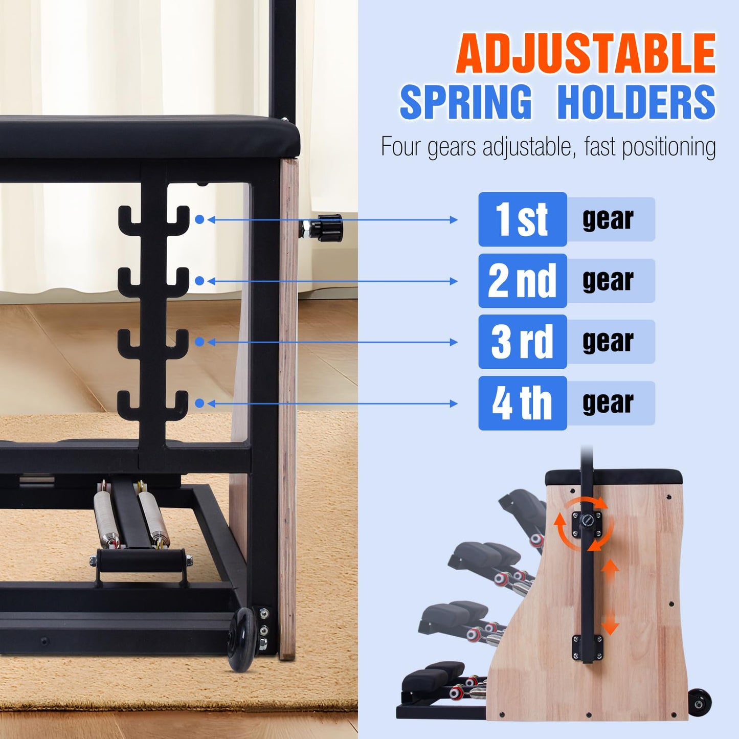 Pilates Chair Wunda Chair Pilates Combo Chair with Handles Split Pedals Reformer Machine 4-Level Resistance for Yoga Core Training Rehabilitation Includes Non-Slip Socks