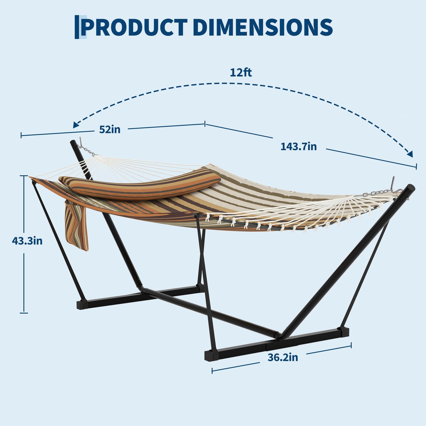 Garvee﻿ 2 Person Hammock with Stand for Outside, Double Hammock with Stand and Pillow, Max 450 Lbs Capacity with Balance Rope, Large Hammock for Outdoor Patio Backyard Poolside