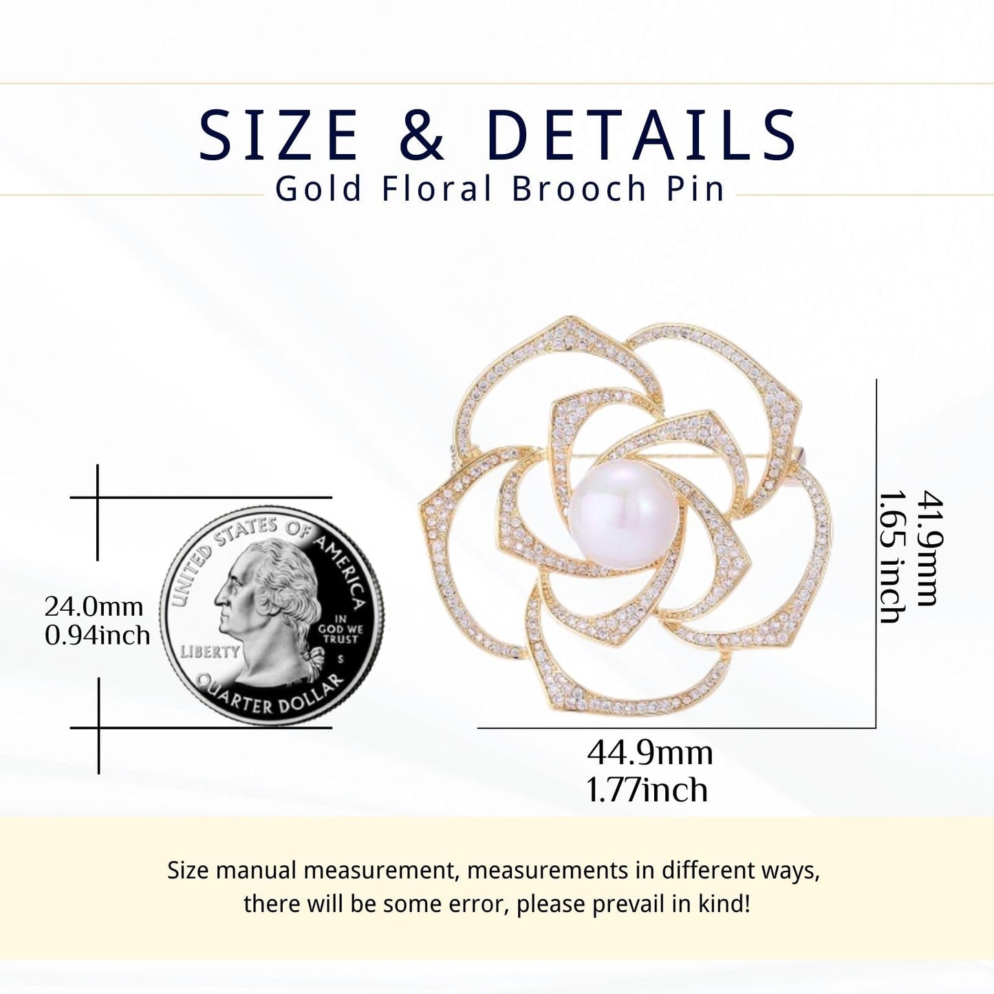 EMEGCY Gold Rose Brooch for Women Rhinestone Rose Flower Brooch Pin 18K Gold Plated Hollow Flower Lapel Pin Floral Jewelry Gift for Mom Wife Birthday