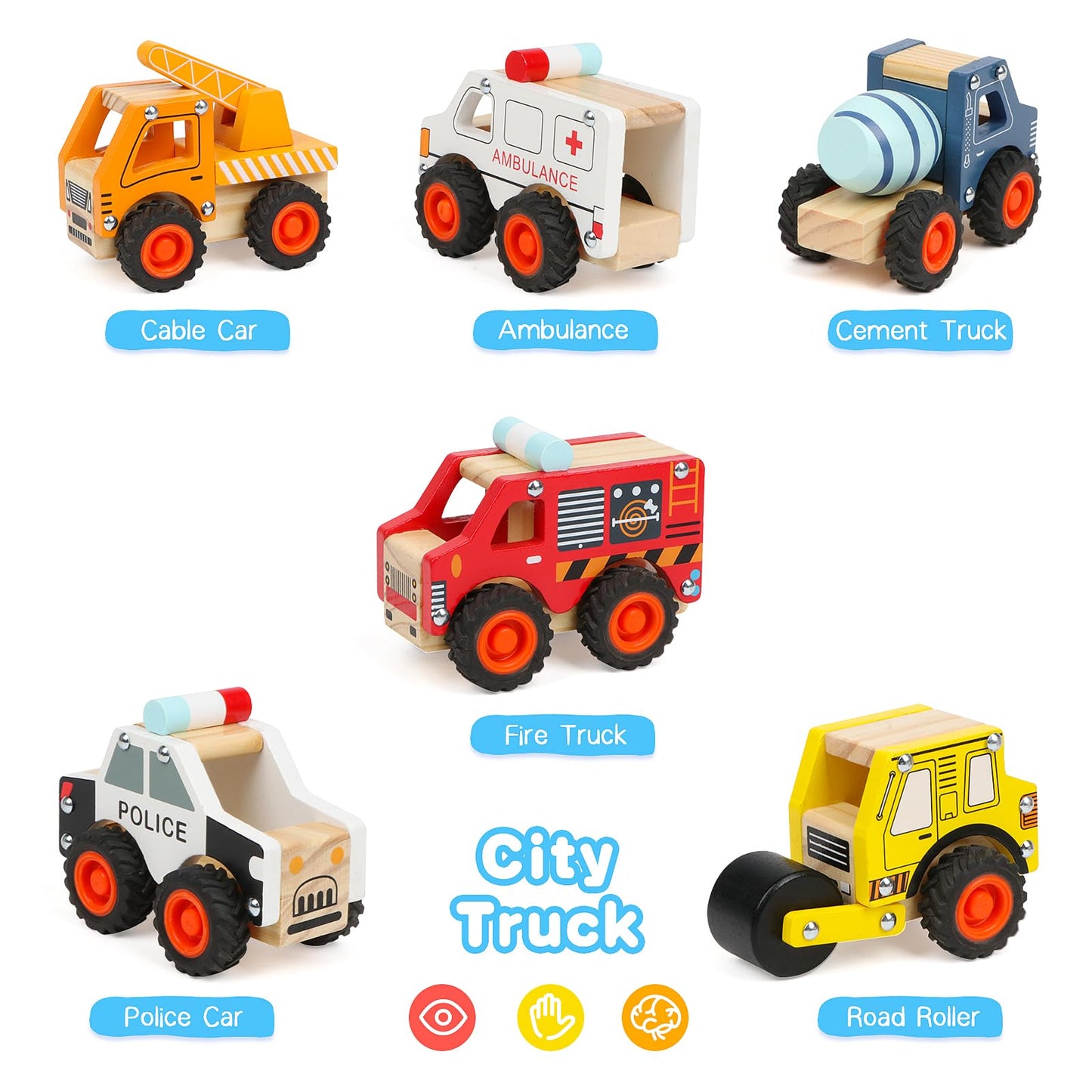 DIPALENT 6Pcs Wooden Cars for Toddlers 1-3,Car Toys,Push and Go Vehicle,Kid Vehicle Toys,Hand Push Car Toys for 1+ Year Old,Montessori