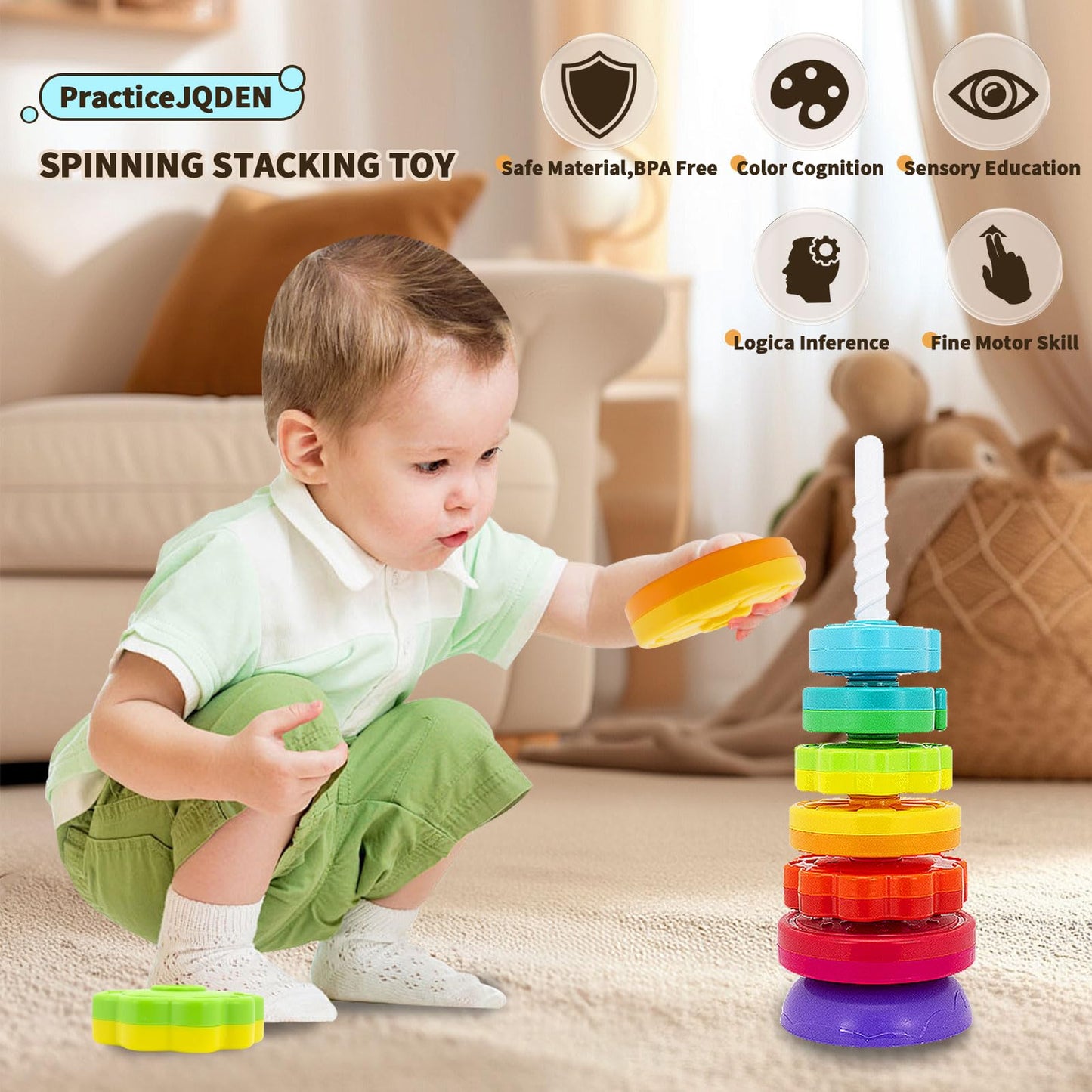 PracticeJQDEN Montessori Toys for 1+ Year Old, Educational Stacking Spinning Baby Toys, Learning Toys Sensory Toys for Toddlers 1-3, Christmas Birthday Easter Gift for Babies 12-18 Months