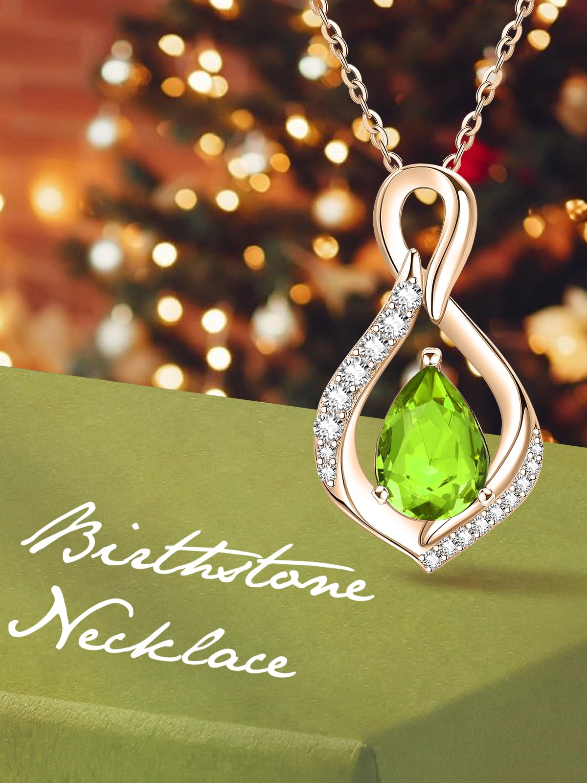 JIYVY32 Peridot Infinity Necklace for Women August Birthstone Necklaces Rose Gold Plating Anniversary Birthday Gifts for Wife Her Mom Girlfriend Birthstone Jewelry Gifts for Women