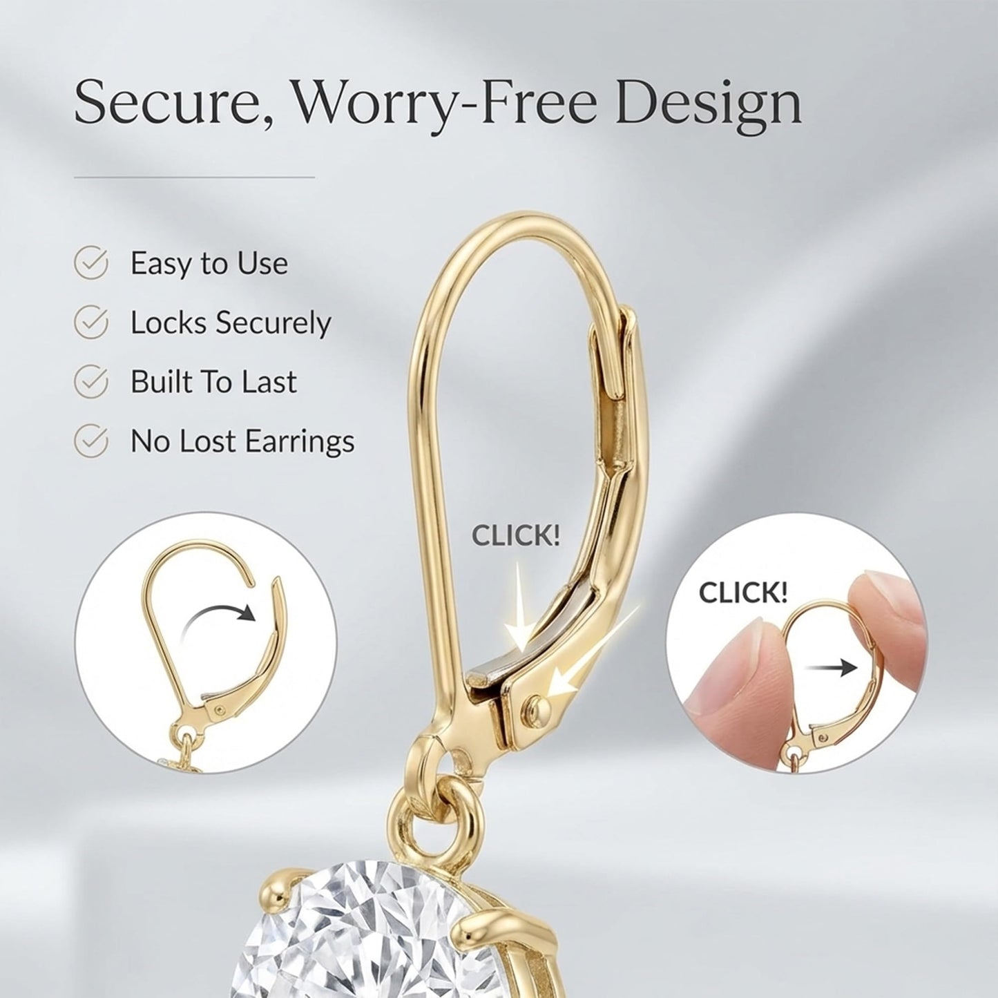 MAX + STONE 14k Gold Leverback Cubic Zirconia Dangle Earrings for Women | Real Yellow Gold Dangle Earrings | 2 CT.TW 14k Gold Earrings for Women | CZ Cubic Zirconia Drop Earrings