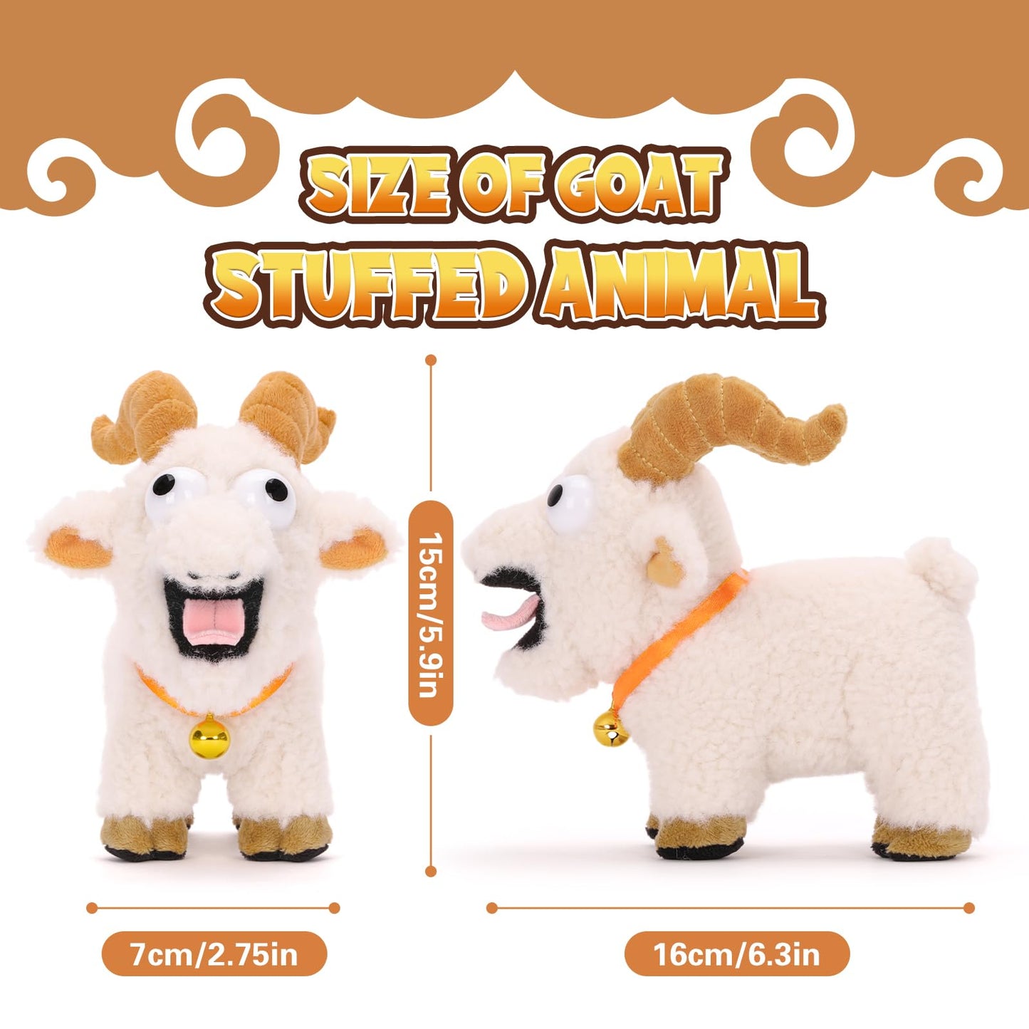 FunisFun Goat Plush with Bell, Goat Stuffed Animal with Funny Screams Sound, Gag Gift for Adults Friends and Coworkers Desk Toy