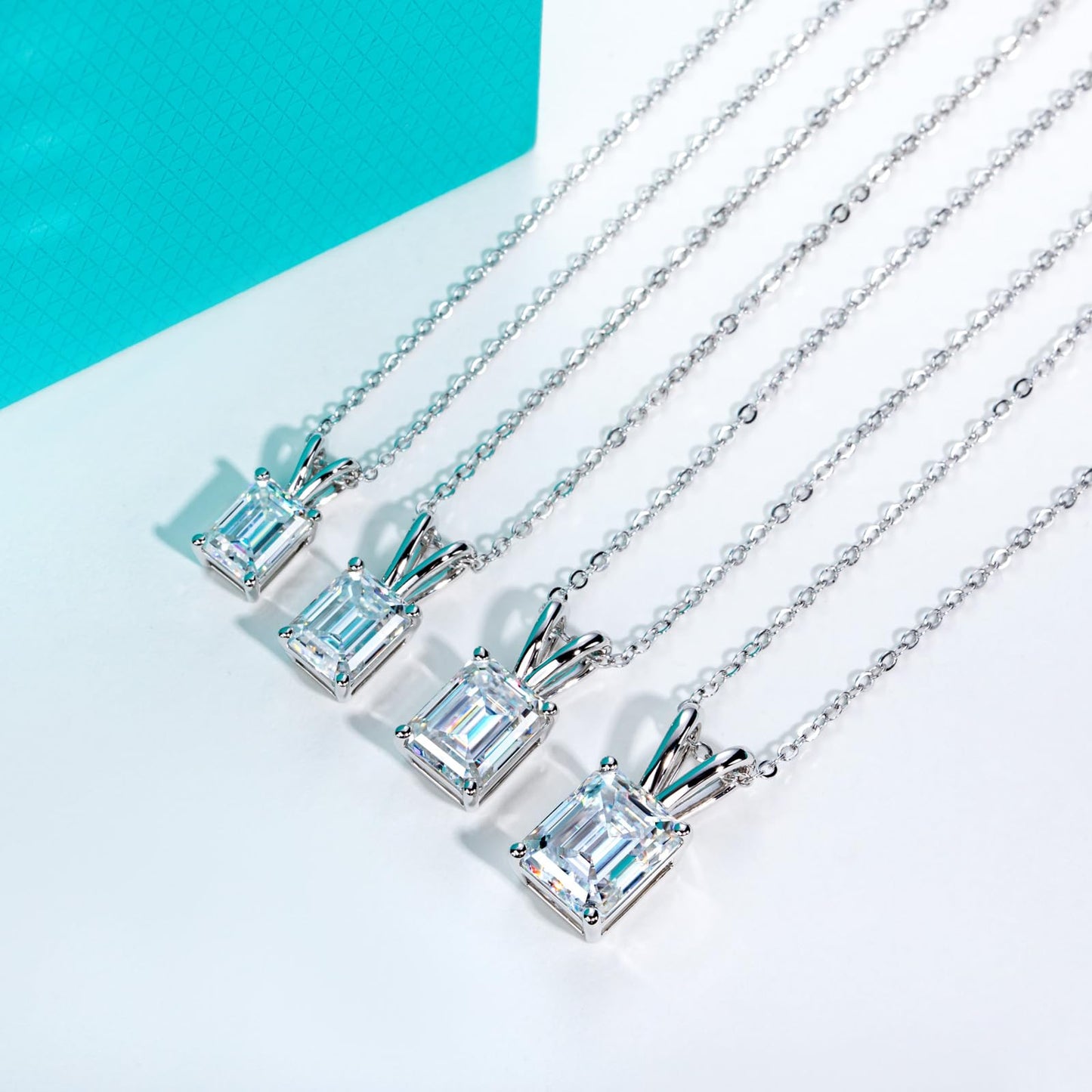 AnuClub Emerald Cut Moissanite Pendant Necklace 2CT D Color VVS1 925 Sterling Silver Everyday Wear Necklace for Women Wife Her with Certificate, 40+2+3cm Adjustable Chain