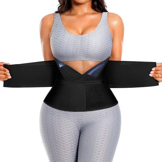 SHAPELLX Sauna Waist Trainer Women Sweat Band Belt for Women Lower Belly Fat Working Out Waist Trimmer Sauna Suit BlackL