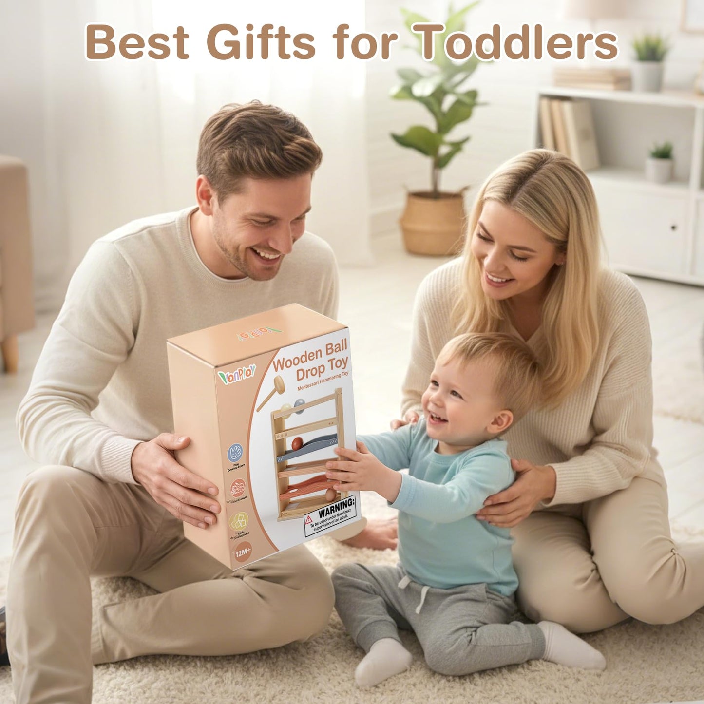 Vanplay Ball Drop Toys for One Year Old Boy Girls Birthday Gifts, Montessori Toys for 1 2 Year Old, Wooden Hammer Rolling Ball Toys for Toddlers 1-3, Cause and Effect Toys for Baby 12M+ First Gifts