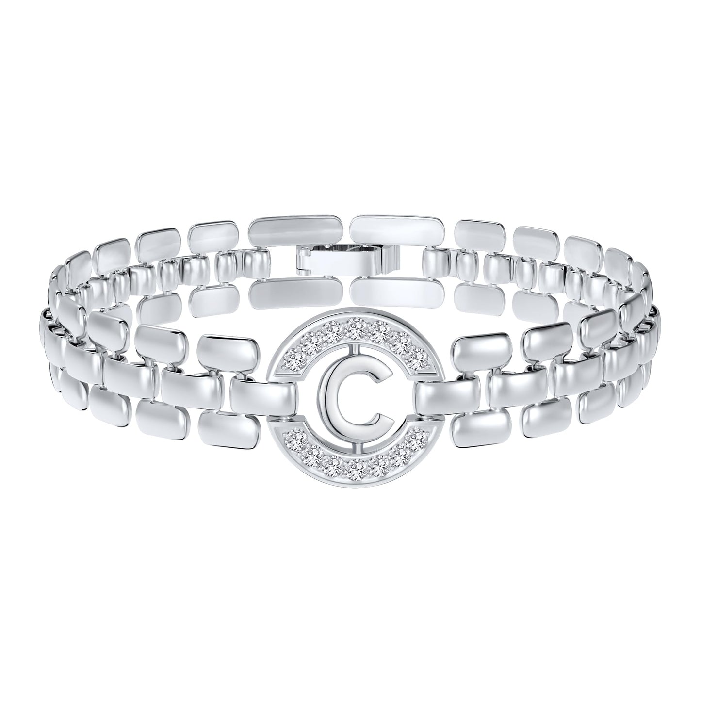 WEDDINEN Initial Bracelet,Silver Letter Bracelets for Women, Thick Bangle Wrist Gold Alphabet Bracelets for Women, Christmas Gifts for Women Jewelry Initial C Charm Chain