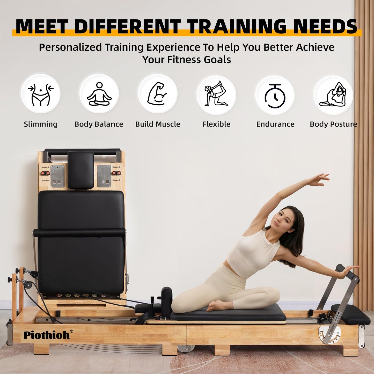 Foldable Wooden Pilates Reformer Machine - Oak Frame Home Studio Equipment with Jump Board, Sitting Box & 12 Adjustable Springs | Professional Grade Full Body Low-Impact Workout, 600 lbs Capacity
