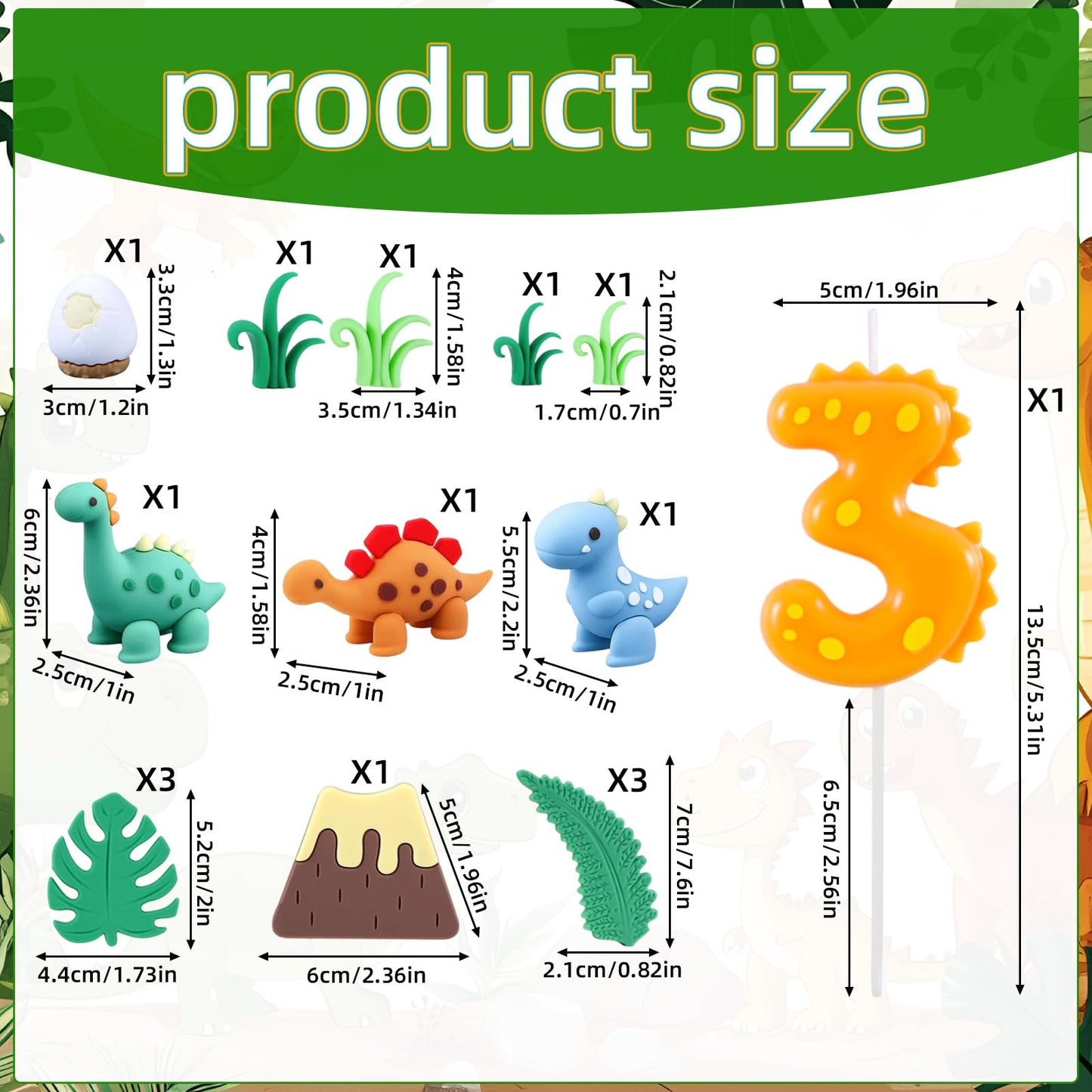 Dinosaur 3rd Birthday Cake Decorations - 15Pcs Dinosaur Cake Toppers with Number 3 Candle, Perfect for Boys Kids 3 Year Old Dinosaur Themed Party Supplies