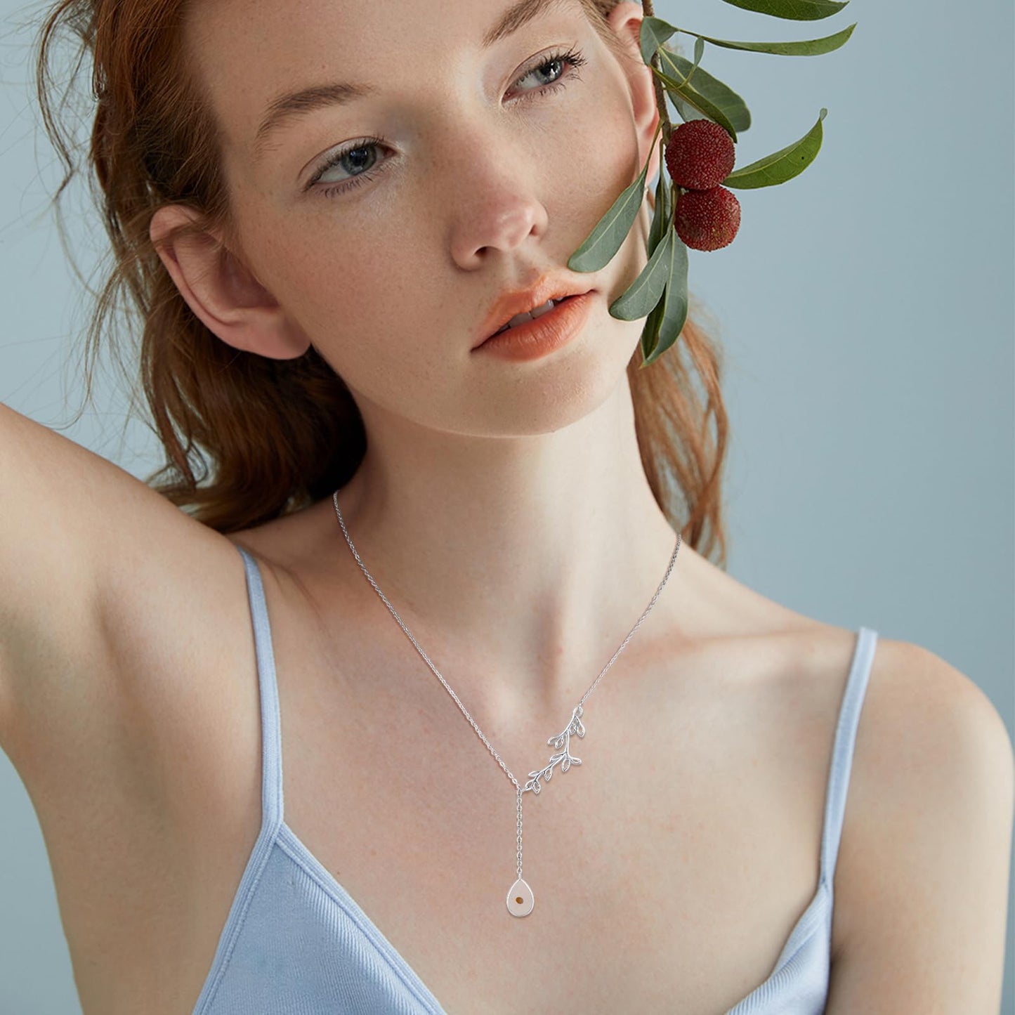 Silikepa Leaf Necklace for Women 925 Sterling Silver Leaf Pendant Y Necklace with Mustard seeds Jewelry Gifts for Women