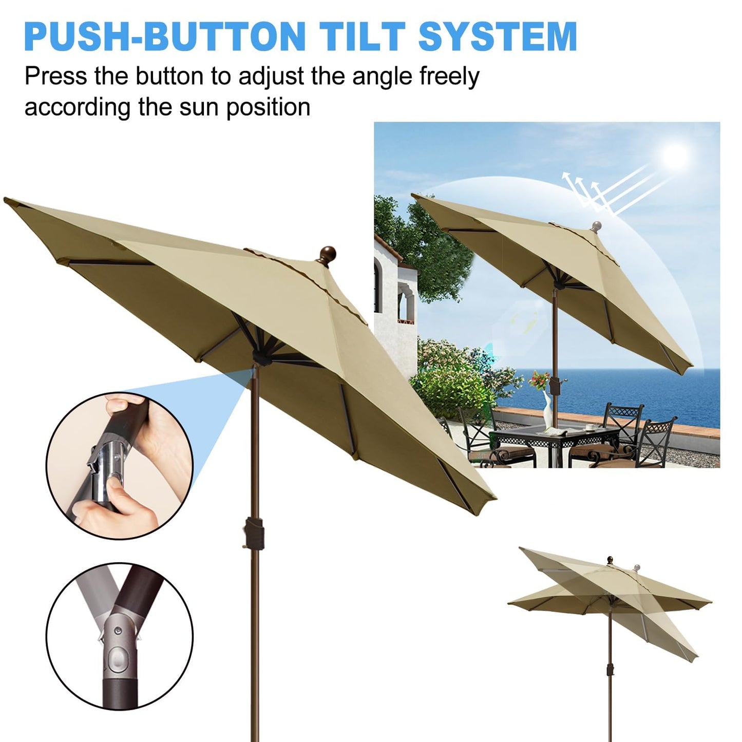 Eurmax USA 10-Year-Non-Fading 10FT Outdoor Patio Market Umbrella,UPF50+ UV Resistant Sun Shade,Heavy Duty Commercial Grade,Crank Lift&Tilt,Windproof Vented Top for Garden,Pool,Deck,Sand