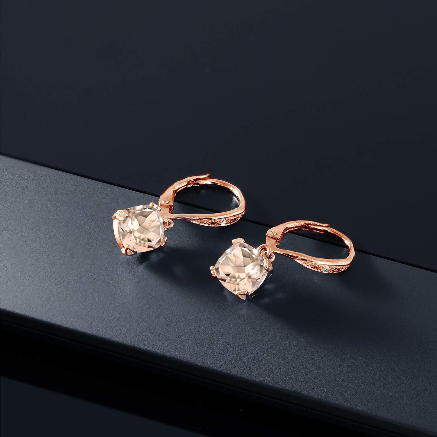 Gem Stone King Drop Dangle Earrings For Women | 7MM Cushion Cut Gemstone Birthstone and Diamond | 925 Sterling Silver | Jewelry Gift for Mom Wife Her | Morganite-October | Rose Gold
