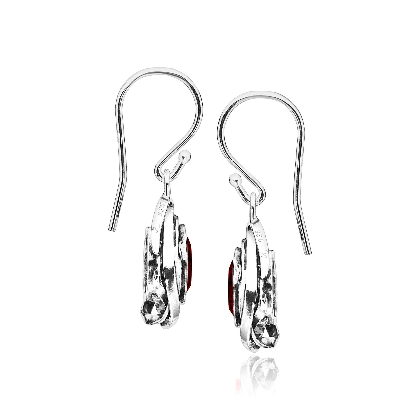 JEAN RACHEL JEWELRY 925 Sterling Silver Dangle Earrings for Women-Wire Wrap with Bezel Set Cubic Zirconia Vintage Design-Hypoallergenic,Lead&Nickel Free-Artisan Handcrafted Statement Earrings,Garnet