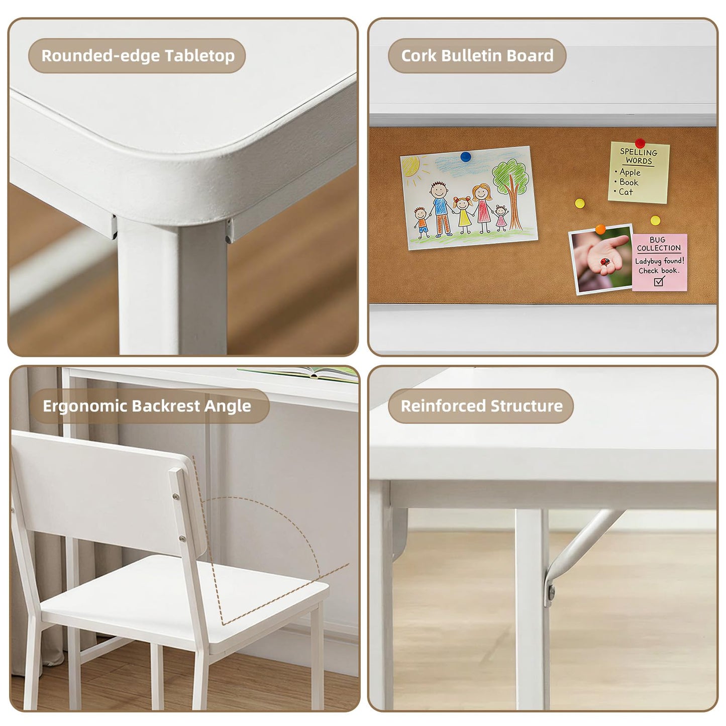 DHZ Kids Desk and Chair Set with Storage, Children Study Table with Bulletin Board, Side Pouch Organizer for Art Supplies, Kids Study Desk with Hutch for 5-12 Homework, Reading, Art Activities