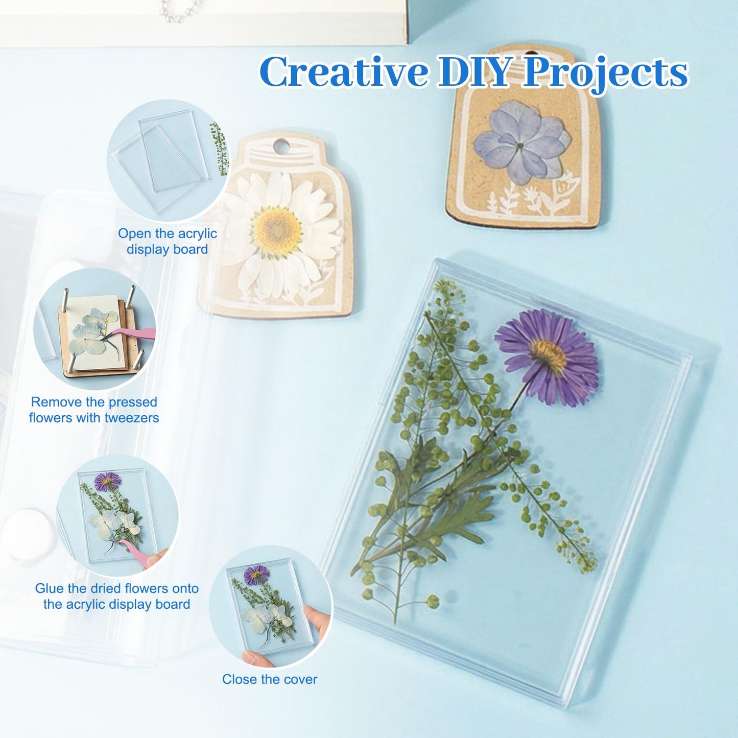 YPJXBEST Mini Flower Press Kit,2.55"x2.55" Portable Pocket Flower Press DIY Botanical Crafts Mini Plant Preservation Kit for Hiking & Nature Journaling Arts and Crafts Lovers,Plant Lover Gifts