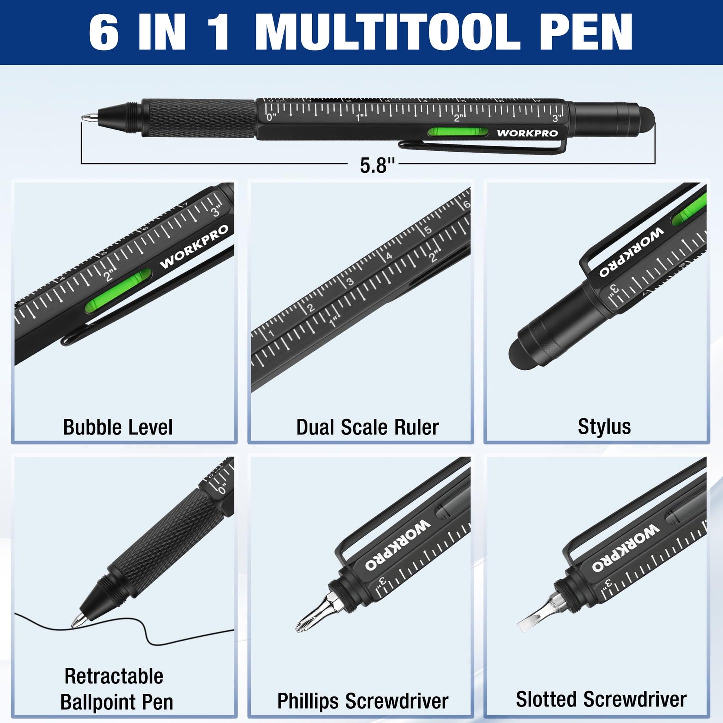WORKPRO Father’s Day Gifts for Men, 9 Functions Multi-tool Pen Set, Birthday Gifts for Who Have Everything, Cool EDC Gadgets for Men, Stocking Stuffers, for Dad Grandpa Husband Him Adults Boyfriend