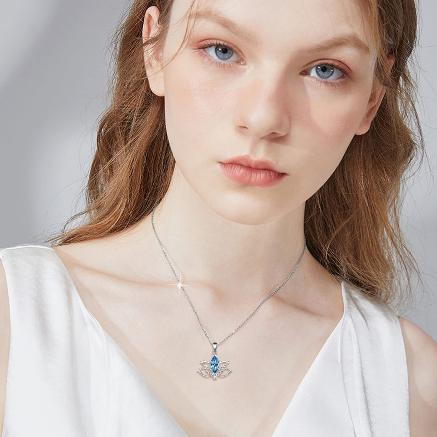 YFN Lotus Necklace for Women Sterling Silver Crystal Lotus Flower Pendant Necklace Yoga Jewelry Gifts for Women