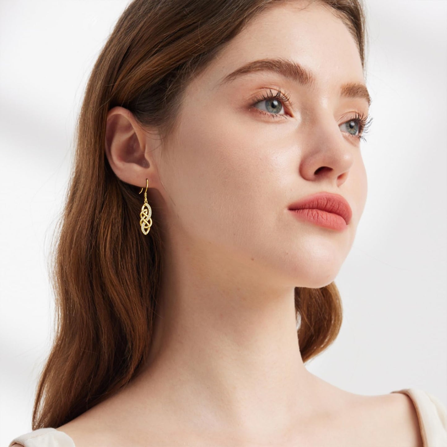 XPYPZP 14K Gold Celtic Knot Earrings for Women Dainty Irish Celtic Knot Dangle Drop Earrings with Sparkling Cubic Zirconia Trendy Ireland Jewelry Mothers Day Gifts for Mom Wife Girlfriend Her