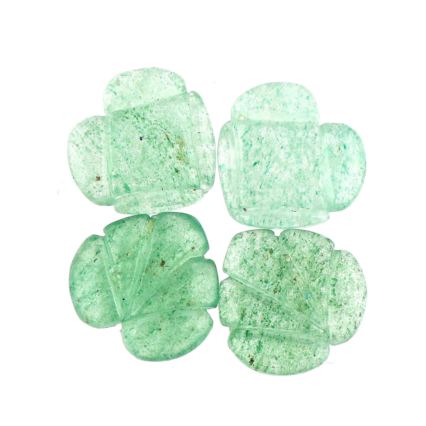 CRYSTALIS 4pcs Natural Green-Strawberry-Quartz, Carved Loose Gemstone, Wholesale Bulk Cabochons, Jewelry Making Supply, Chakra Healing Polished Stones, Wire Wrapping, DIY, Gem Collection