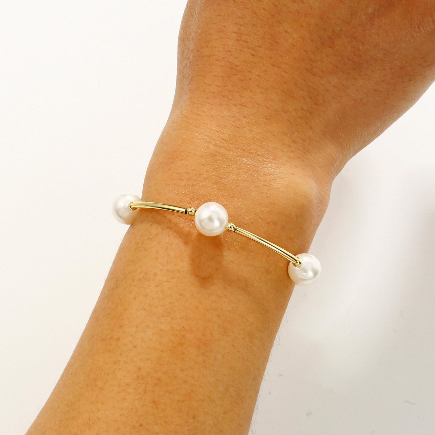 Elegance 11 designs Blessing Bracelet 10mm Crystal White Pearl Bracelet Dainty Gold Tube For Women Simple Bridal Gifts For Friends And Loved