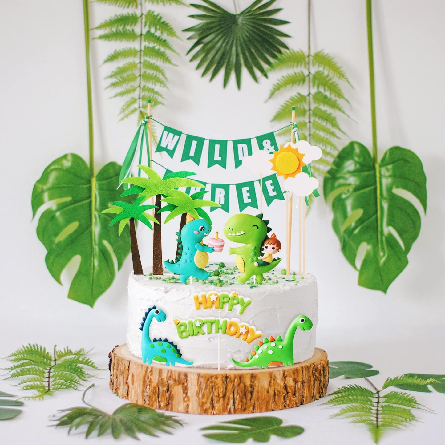 Dinosaur Cake Toppers Cute Dinosaur Happy Birthday Cake Decorations for Boy Girl Baby Shower Birthday Party Dinosaur Scene Theme Cartoon Party Decoration