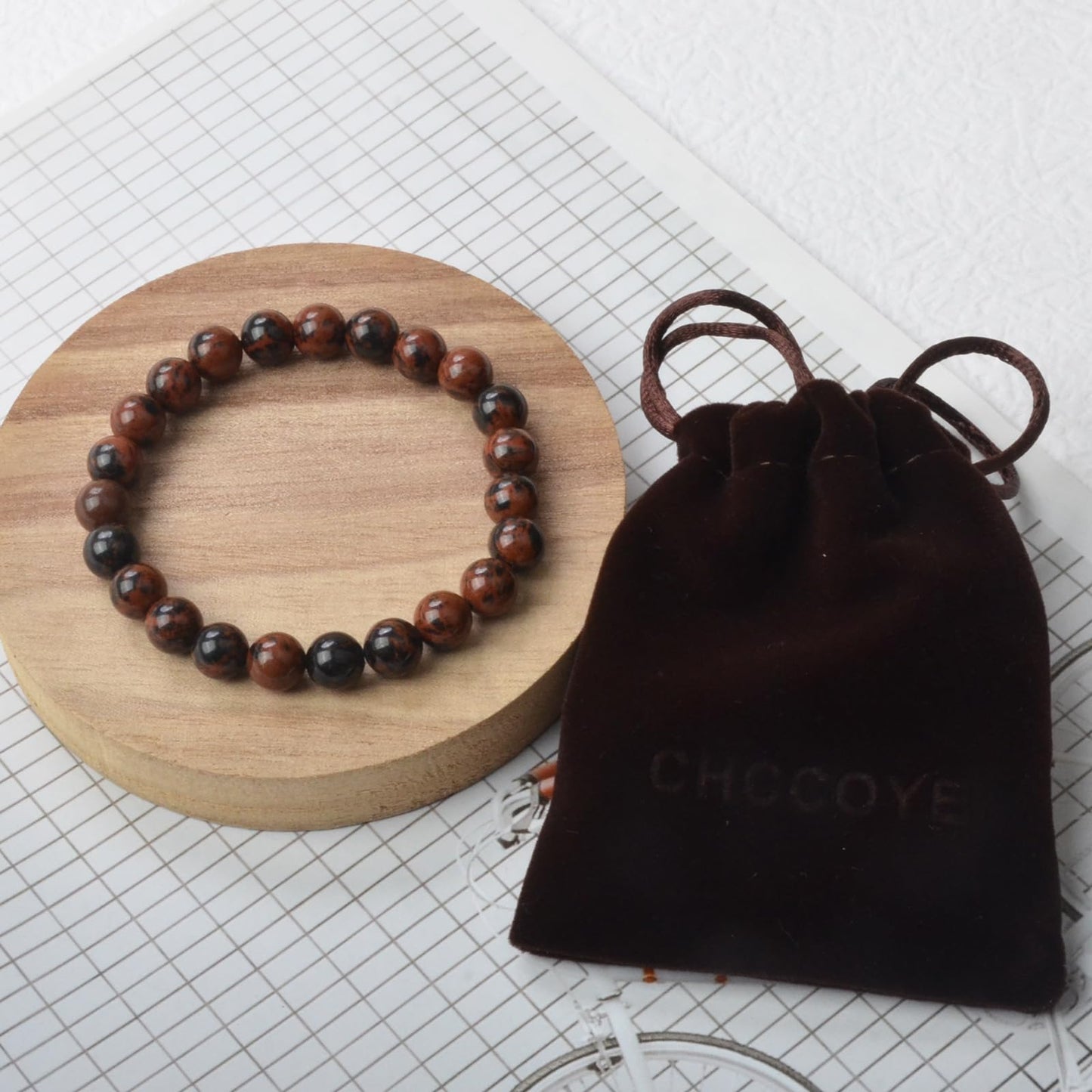 CHCCOYE 4mm Natural Healing Gemstone Bracelet Handmade Yoga Stretch Elastic Bracelet Stress Relief Crystal Jewelry for Men and Women (4mm,Mahogany Obsidian)