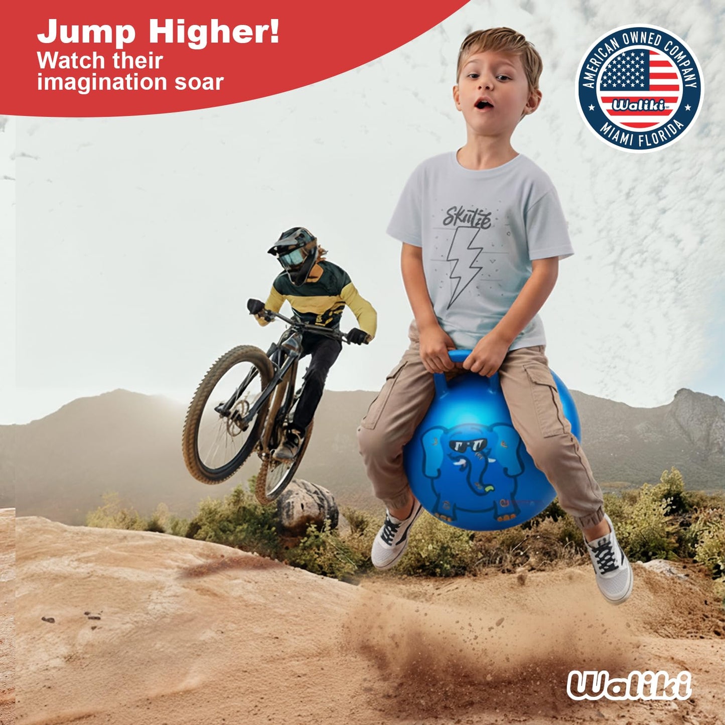 WALIKI Hopper Ball Toy for Boys and Girls Ages 3-6 | Hippity Hop Jumping Ball | Cool Birthday Gift | Blue | 18"