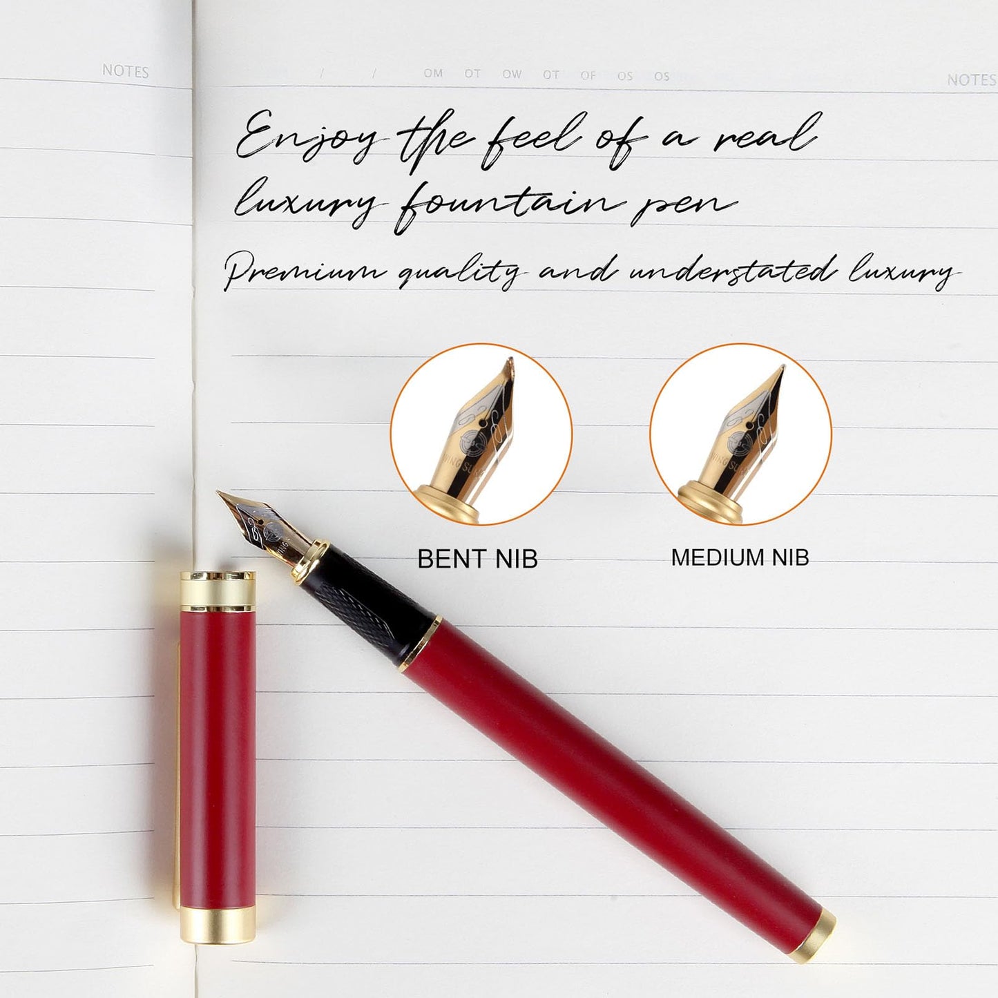 Zalantan Fountain pen, Stunning luxury pen, Nice pen gift, pure copper heavy feel Office Executive Pen Smooth Writing Pens for Men Funcy Pens with Gift Case 10 black cartridges (Red)