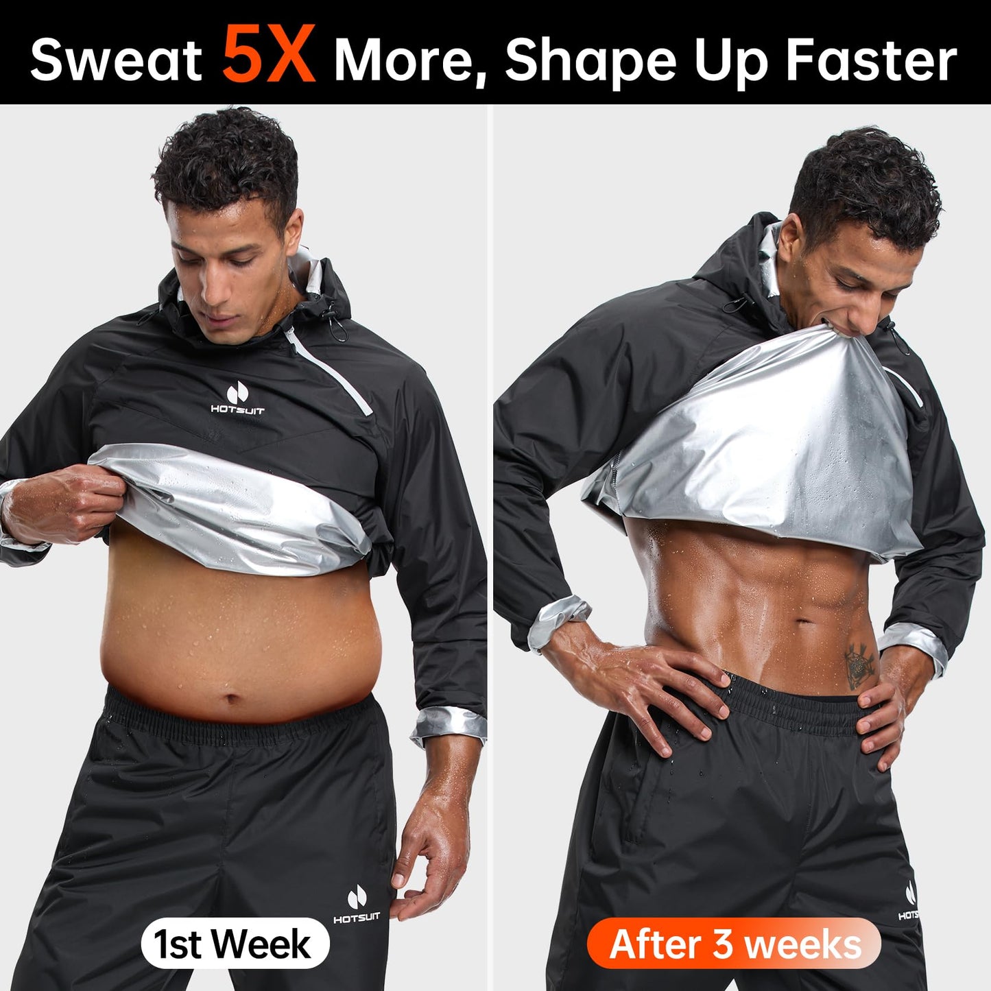 HOTSUIT Sauna Suit for Men Sweat Sauna Jacket Pant Gym Workout Sweat Suits, Black, L