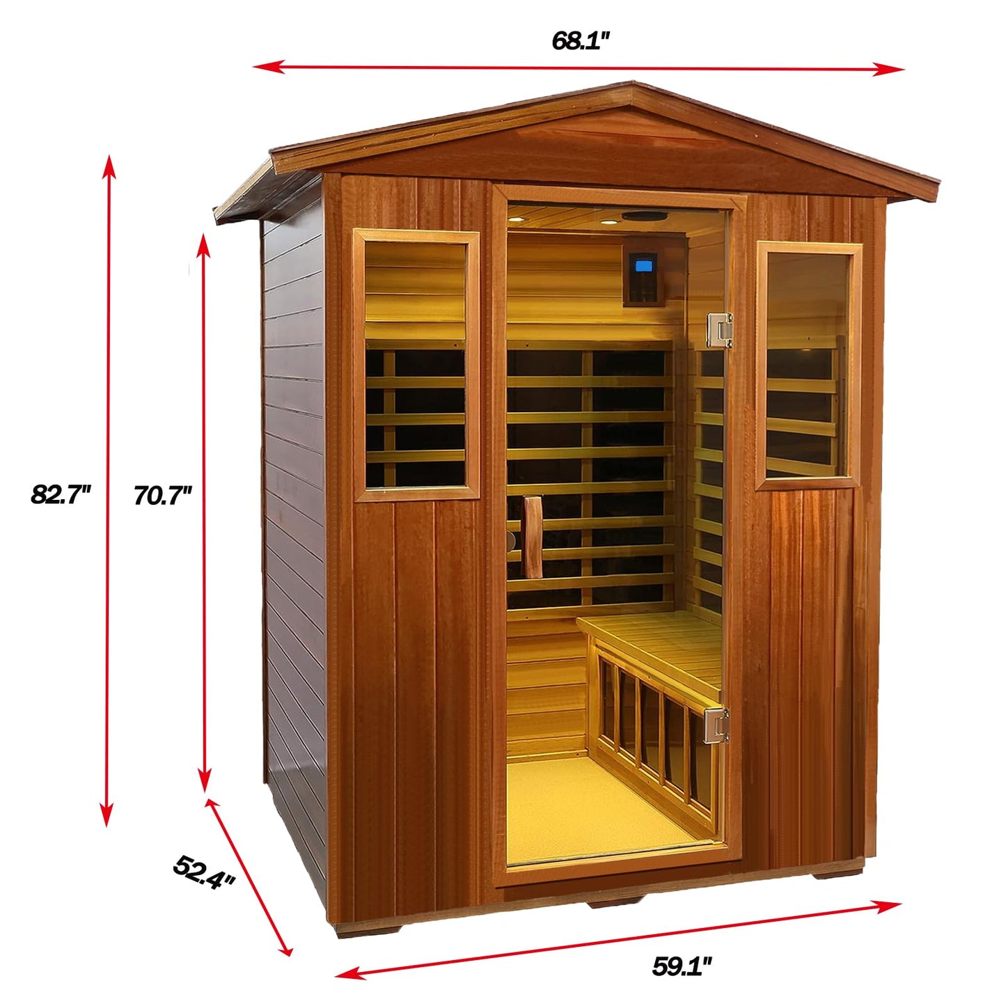 Kanlanth Outdoor Sauna 4 Person Low EMF Far Infrared Sauna for Home, 2050W Mahogany Wooden Sauna Room for Outdoor Indoor Home, with Blue-Tooth, LCD, LED