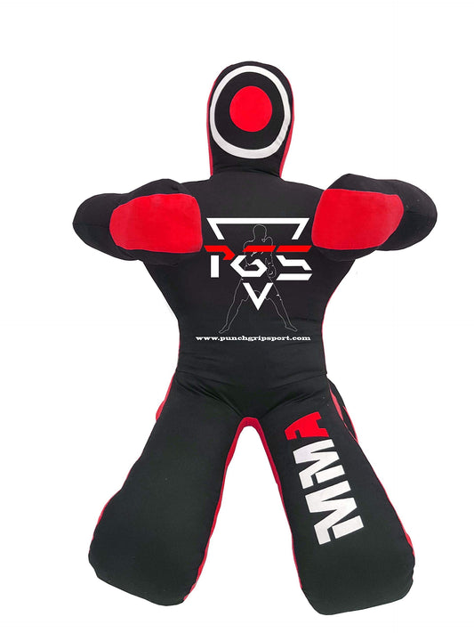 PGS MMA Brazilian JIU Jitsu Wrestling Dummy for Grappling Submission Mixed Martial Arts MMA Training Punching Throwing Boxing Bag Karate Judo Self Defense UNFILLED (Black Red, 5FT (59 Inches))
