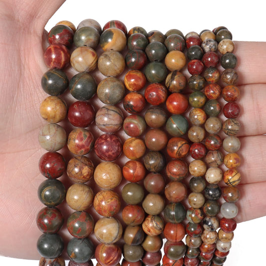 45pcs 8mm Natural Stone Beads Picasso Jasper Beads Energy Crystal Healing Power Gemstone for Jewelry Making, DIY Bracelet Necklace