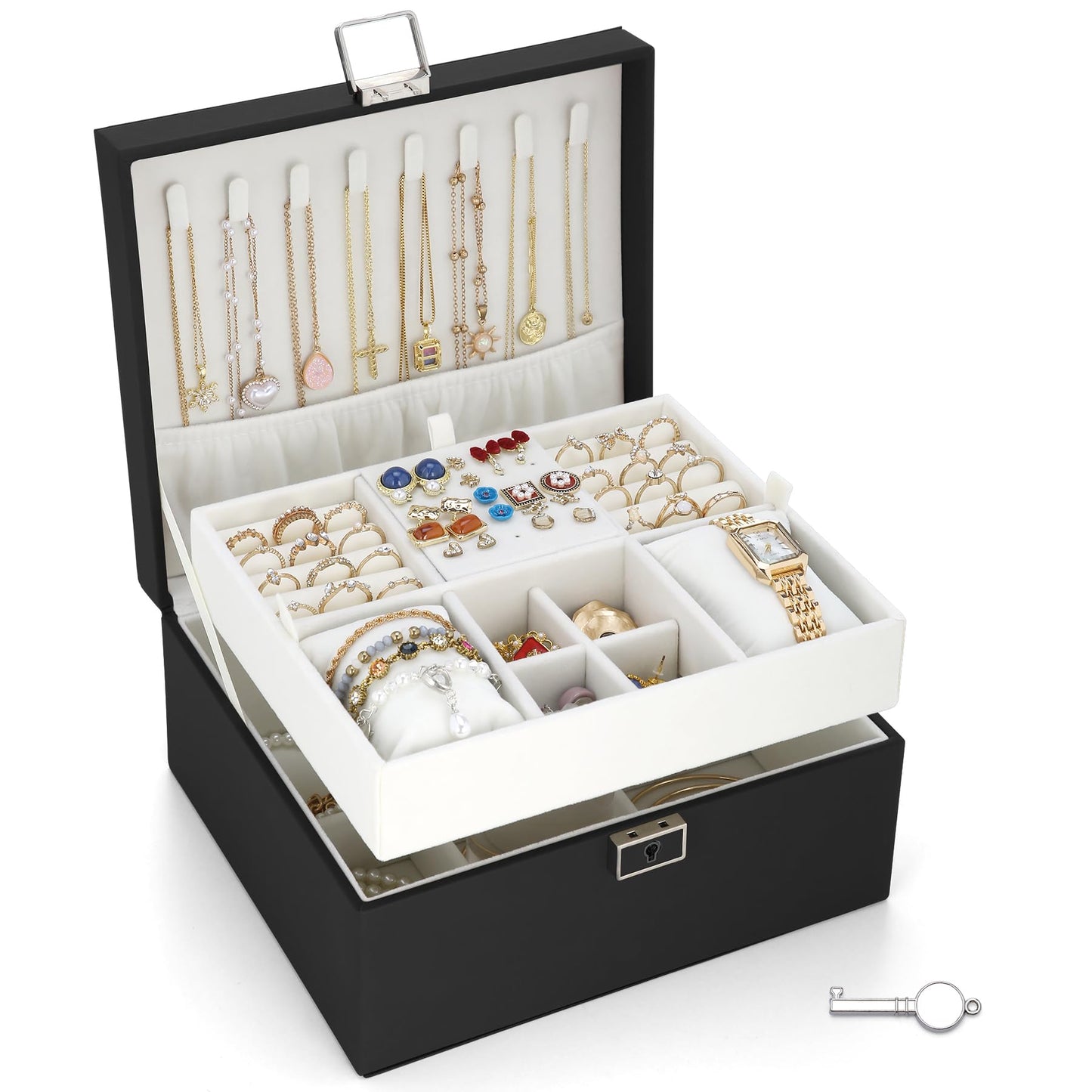 IBURTEN Jewelry Organizer Boxes for Women,Travel Jewelry Case, 2 Layers Removable Jewelry Box,Storage for Necklace, Bracelet, Earring,Rings,Jewelry Box Gifts for Women Girls