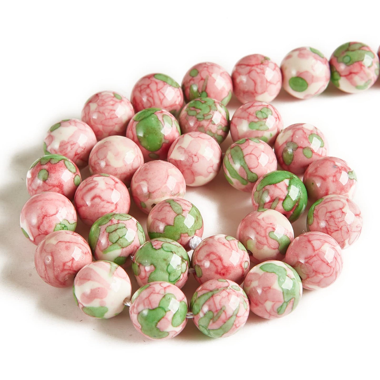 100pcs 8mm Green Red Rain Flower Beads Natural Gemstone Beads Round Loose Beads for Jewelry Making