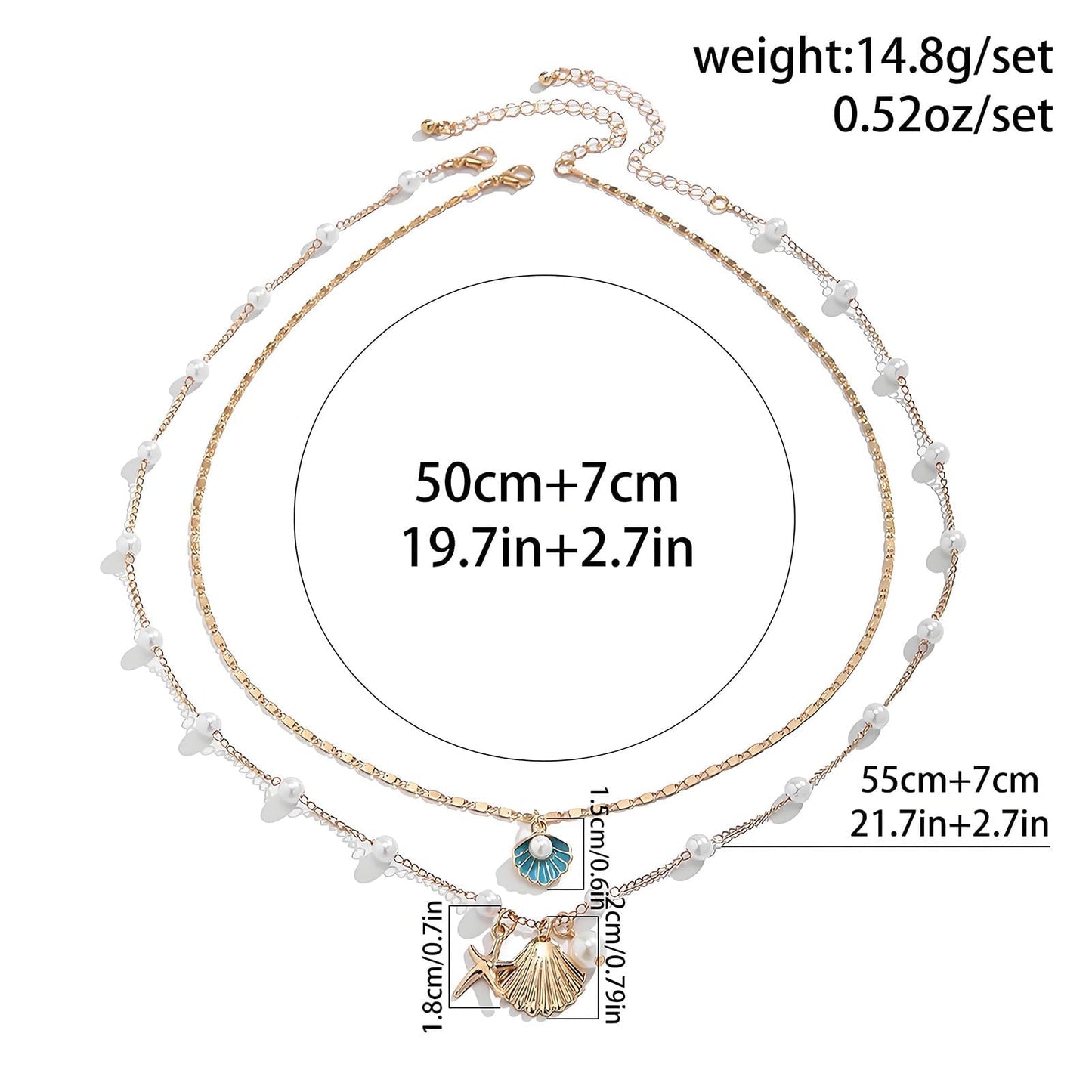 Shell Starfish Necklace for Women Gold Tone Layered Beach Jewelry Pearl Seashell Charm Adjustable Coastal Necklace for Summer Vacation Outfits Gifts