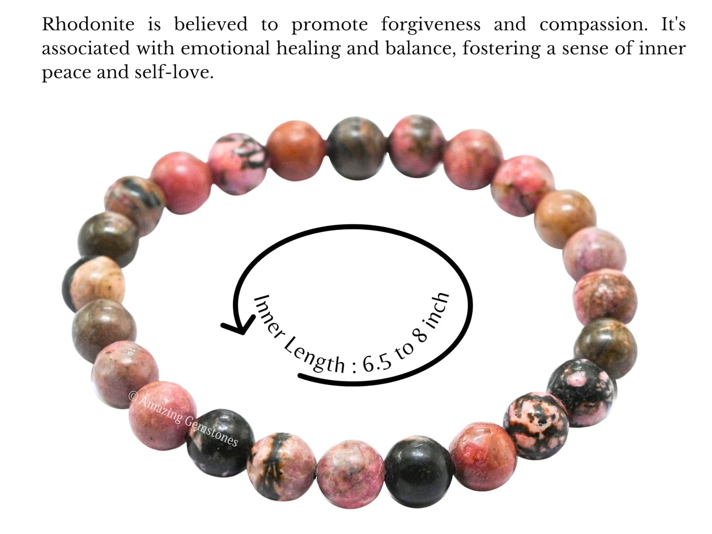 Amazing Gemstone Crystal Bracelet for Women Men's Gifts - Protection Healing Crystal Bracelet - 8mm Gemstone Beaded Stretchable Bracelet Pulseras Para Hombres Mujer Stocking Stuffers Mothers Day Gift (Rhodonite with Black Matrix)