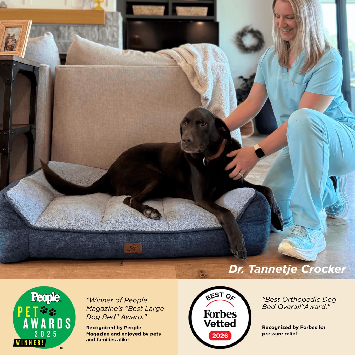 Bedsure SupportMax™ XL Plus Orthopedic Dog Beds Large Sized Dog - As Seen on TV Extra Thick Supportive Dogs Couch with Waterproof Washable Cover, Jumbo Comfort Pet Sofa with Soft Sherpa, Beige, 48"