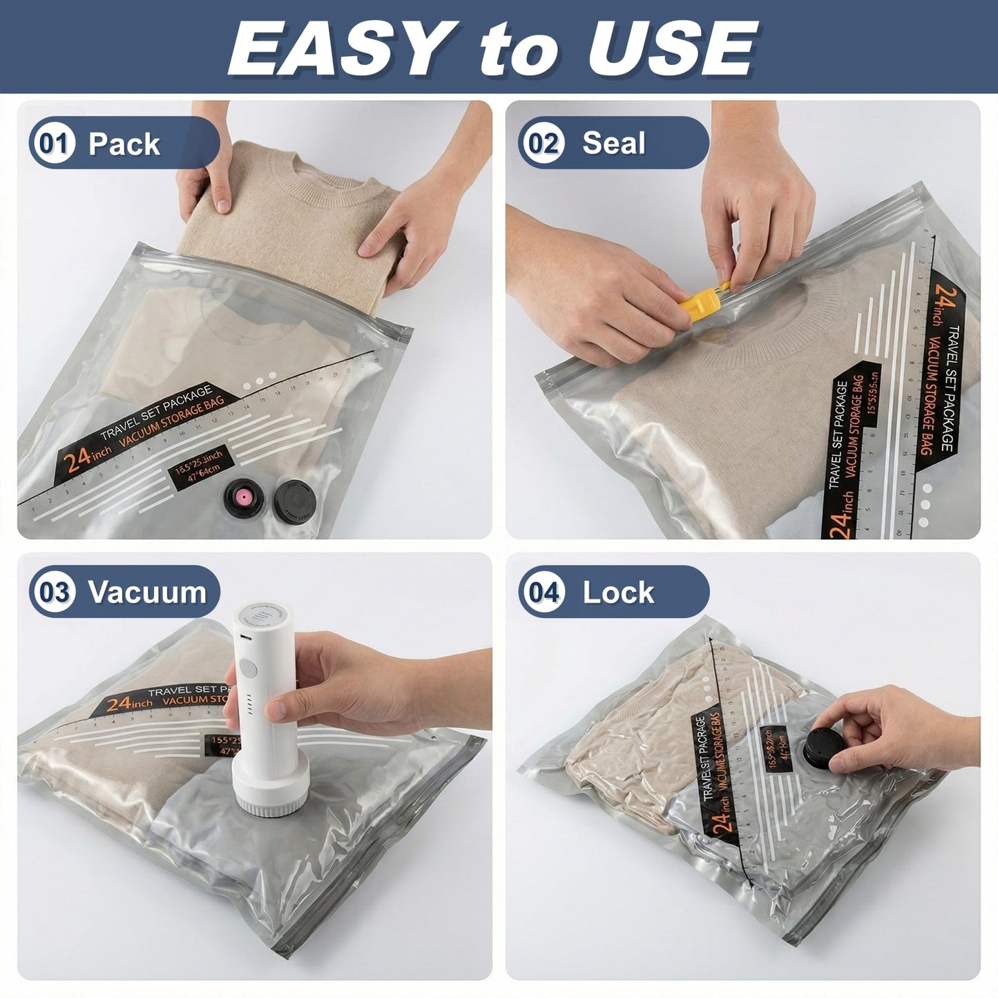 20 Pack Luggage Suction Packing Vacuum Seal Bags for Clothing Travel Vacuum Bags with Rechargeable Electric Pump，Compression Bags for Travel,Space Vacuum Storage Bags for Clothes
