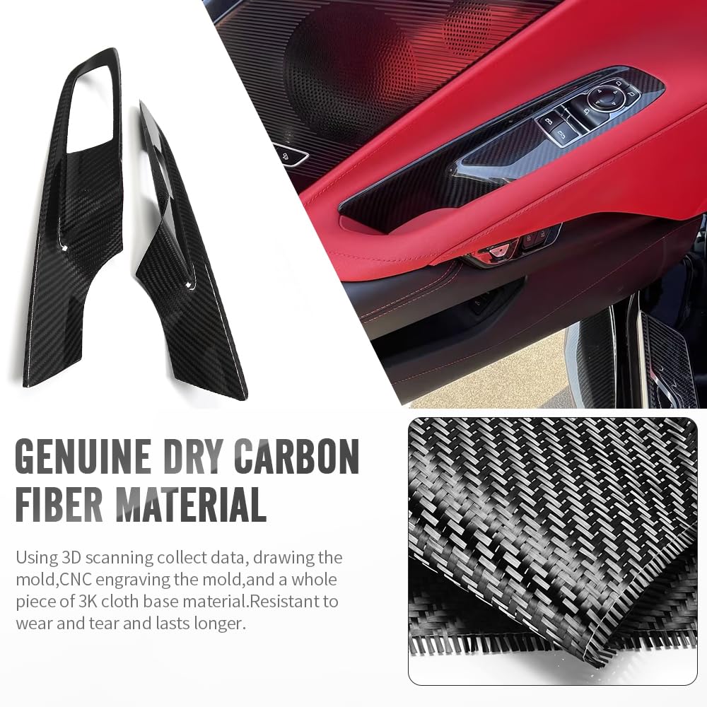 Yipmotiv Car Window Lift Switch Panel Cover Trims for Corvette C8 2020 2021 2022 2023 2024, Genuine Carbon Fiber Interior Window Button Frame- C8 Coupe ONLY