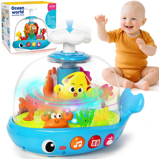 Baby Toys 6-12 Months, Musical Aquarium Infant Toys for 7 8 9 10 11 Months, Early Learning Educational Toy with Sound, Press Glow Spin for Cause and Effect, Christmas Birthday Gifts for Boy Girl