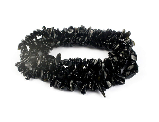31 inches Chip Stone Loose Gemstones Beads Drilled Strand for Jewelry Making (Black Obsidian)