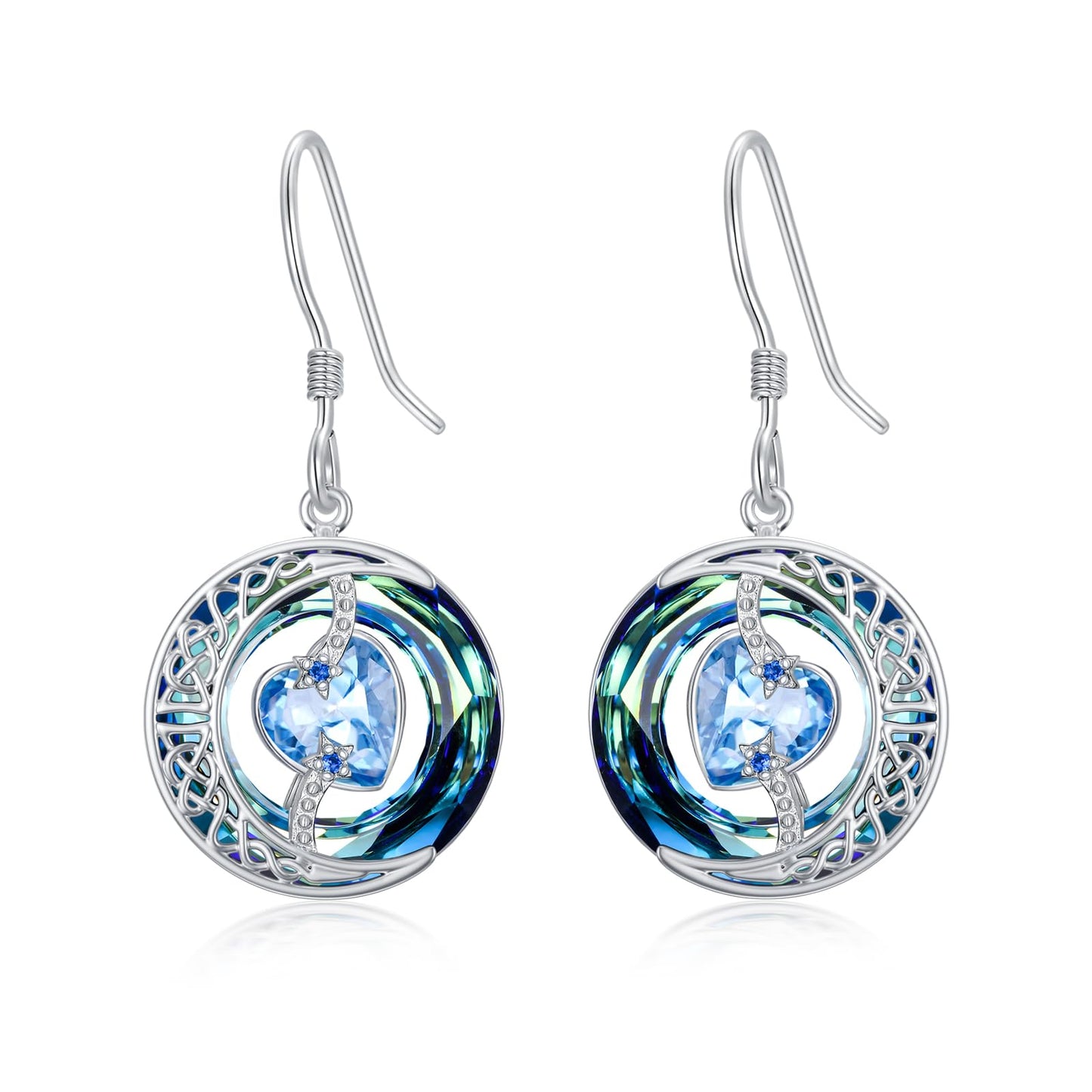 TOUPOP Aquamarine Earrings March Birthstone Earrings Sterling Silver Moon and Star Drop Dangle Earring Jewelry Blue Crystal Birthday Mothers Day Gifts for Women Mom Her