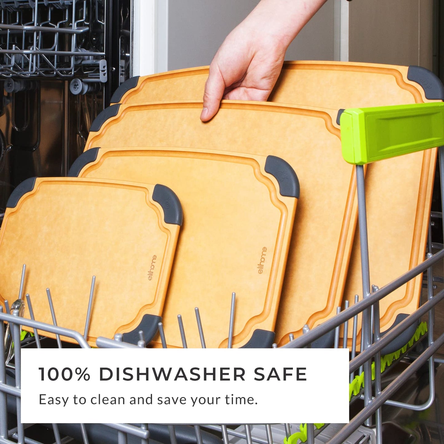 Elihome Essential 3-piece Dishwasher Safe Non Slip Juice groove Cutting Board Set and 5-piece Premium Stainless Steel Kitchen Knife Set
